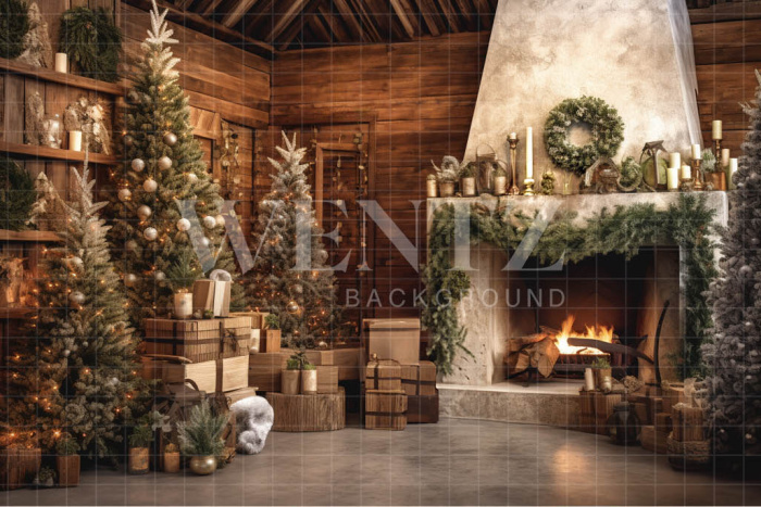 Fabric Photography Background Christmas Set with Fireplace / Backdrop 4343