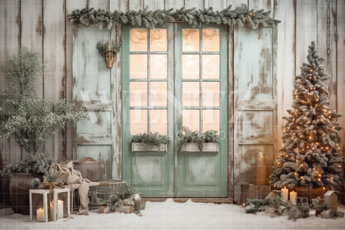 Fabric Photography Background Rustic Christmas Door / Backdrop 4352