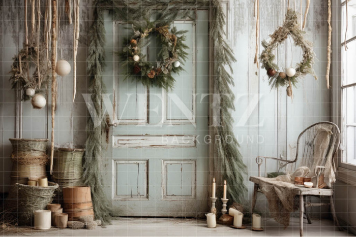 Fabric Photography Background Rustic Christmas Door / Backdrop 4353