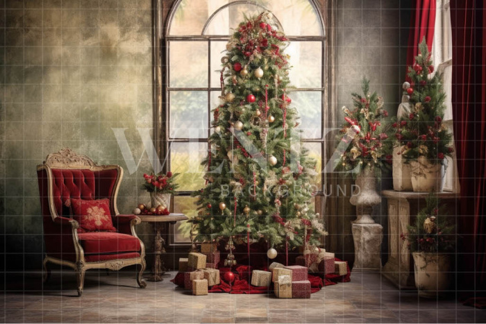 Fabric Photography Background Vintage Christmas Room / Backdrop 4354