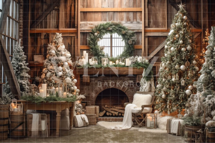 Fabric Photography Background Christmas Set with Fireplace / Backdrop 4369