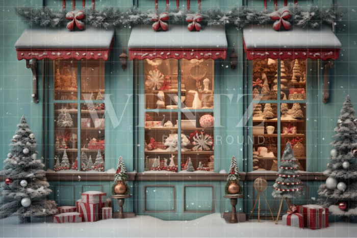 Fabric Photography Background Christmas Candy Shop / Backdrop 4376