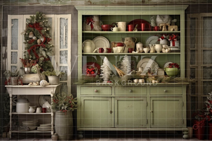 Fabric Photography Background Rustic Christmas Kitchen / Backdrop 4379