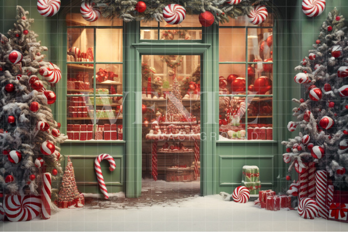 Fabric Photography Background Christmas Candy Shop / Backdrop 4381