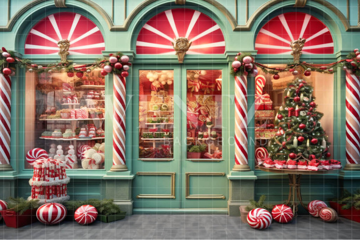 Fabric Photography Background Christmas Candy Shop / Backdrop 4389