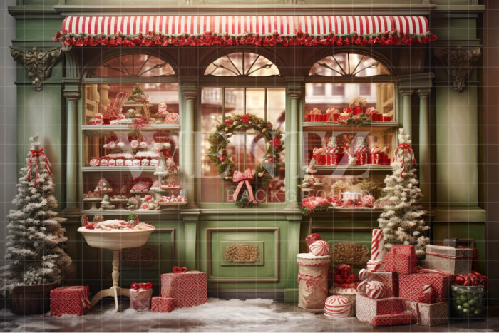 Fabric Photography Background Christmas Candy Shop / Backdrop 4390