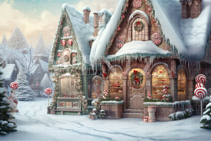 Fabric Photography Background Christmas House / Backdrop 4478