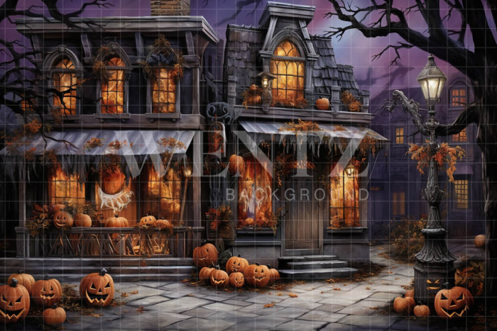 Fabric Photography Background Halloween Village / Backdrop 4506