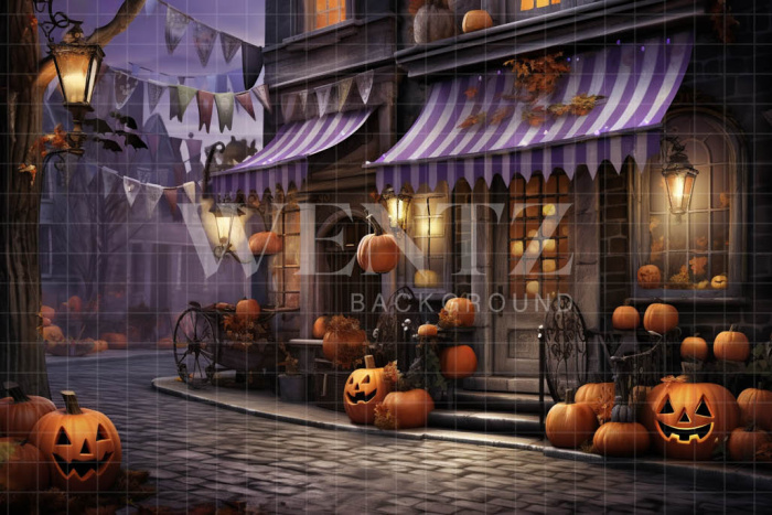 Fabric Photography Background Halloween Village / Backdrop 4513