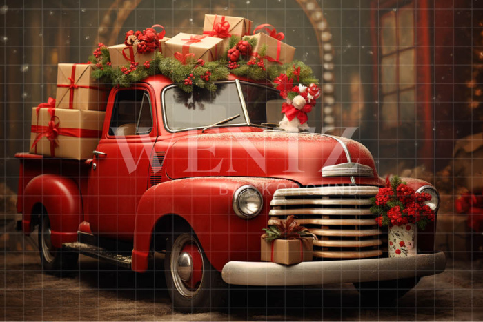 Fabric Photography Background Christmas Pickup Truck / Backdrop 4515