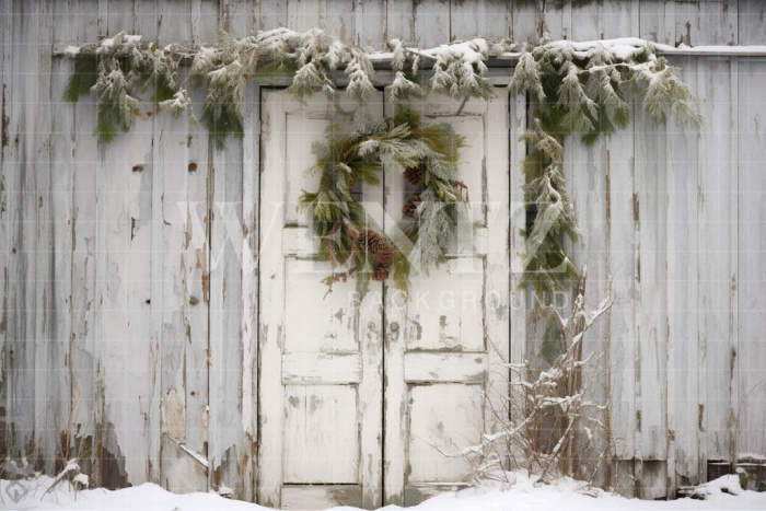 Fabric Photography Background Rustic Christmas Door / Backdrop 4523