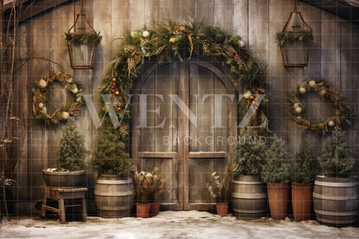 Fabric Photography Background Rustic Christmas Door / Backdrop 4524