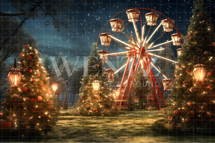 Fabric Photography Background Christmas Amusement Park / Backdrop 4526