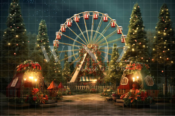 Fabric Photography Background Christmas Amusement Park / Backdrop 4527