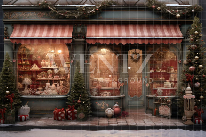 Fabric Photography Background Christmas Store Front / Backdrop 4531