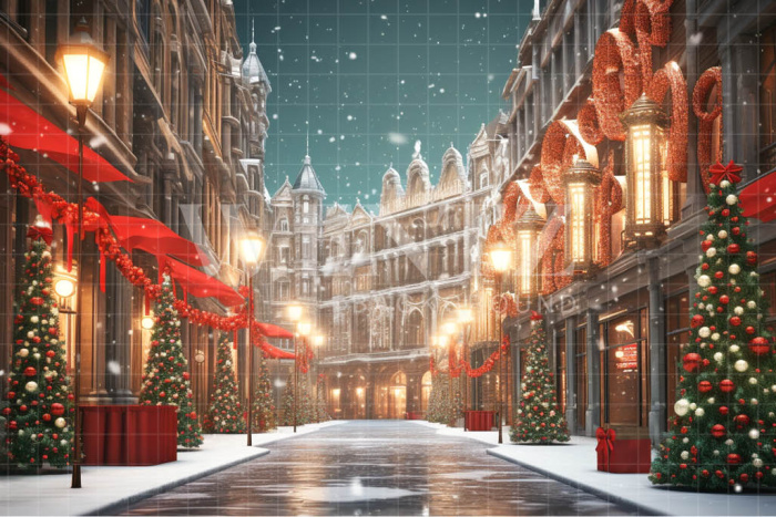 Fabric Photography Background Christmas Village / Backdrop 4533