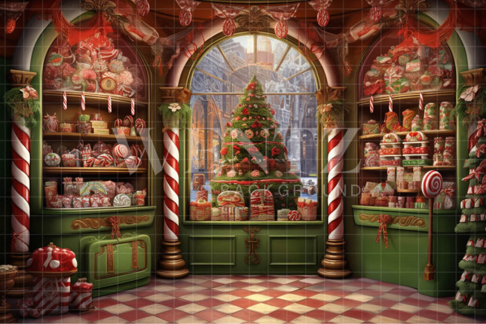 Fabric Photography Background Christmas Candy Shop / Backdrop 4534