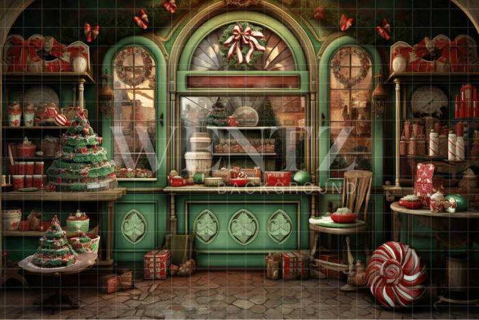 Fabric Photography Background Christmas Candy Shop / Backdrop 4537