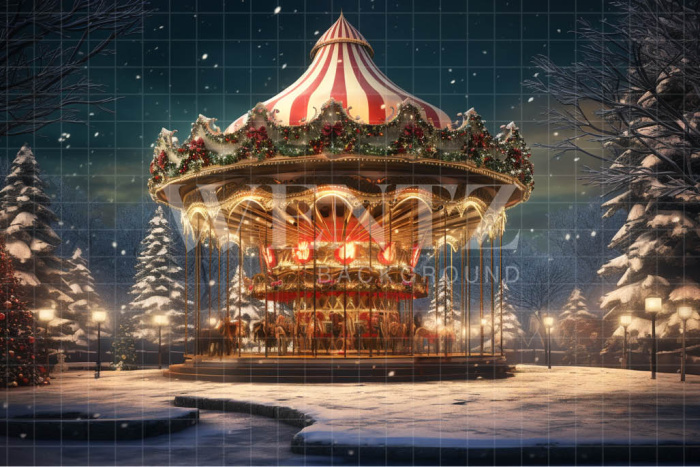 Fabric Photography Background Christmas Carousel / Backdrop 4540