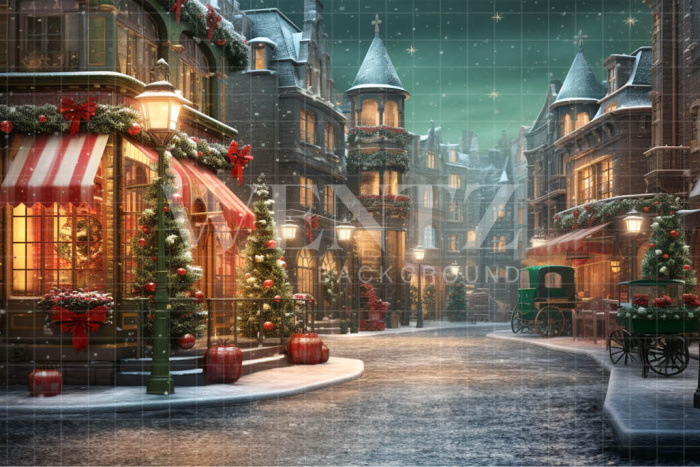 Fabric Photography Background Christmas Village / Backdrop 4544