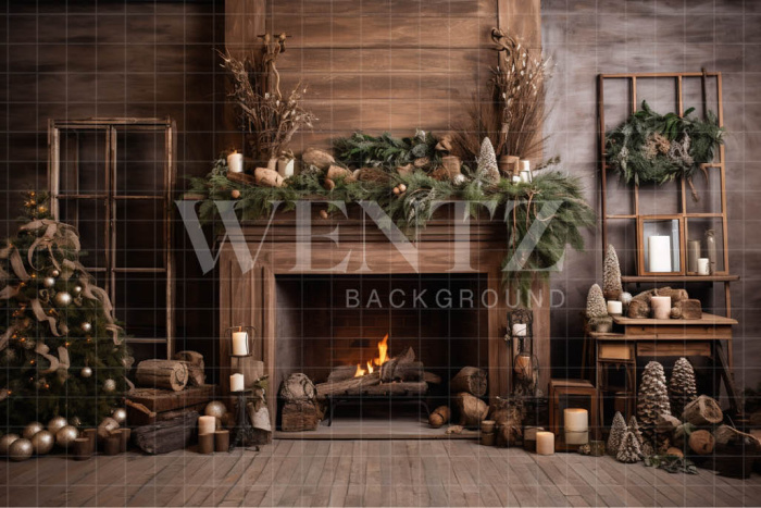 Fabric Photography Background Christmas Fireplace / Backdrop 4547