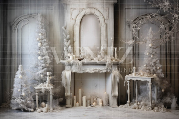 Fabric Photography Background Christmas Fireplace / Backdrop 4548