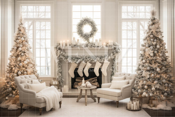 Fabric Photography Background Christmas Fireplace / Backdrop 4549