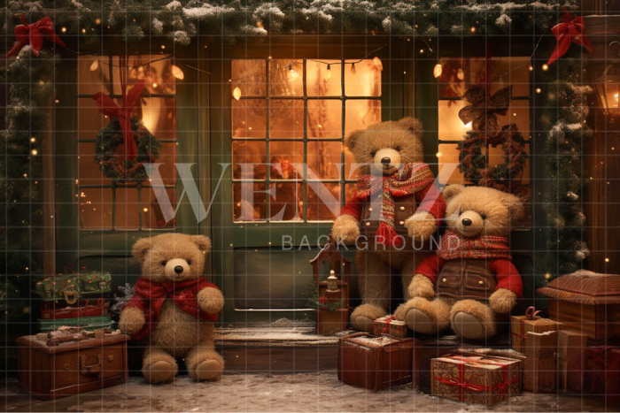 Fabric Photography Background Christmas Set with Teddy Bears / Backdrop 4565