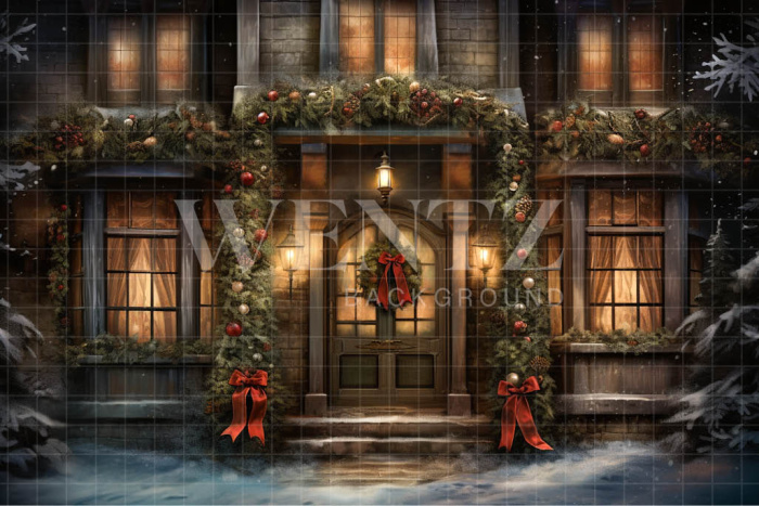 Fabric Photography Background Christmas House Front / Backdrop 4572