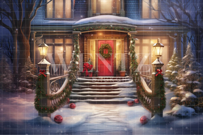 Fabric Photography Background Christmas House Front / Backdrop 4573