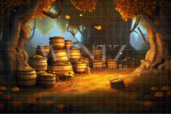 Fabric Photography Background Woods with Barrels / Backdrop 4574