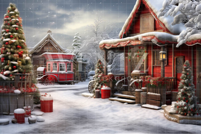 Fabric Photography Background Christmas Village / Backdrop 4577