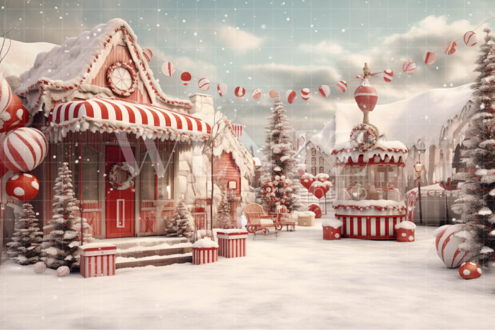 Fabric Photography Background Christmas Village / Backdrop 4578