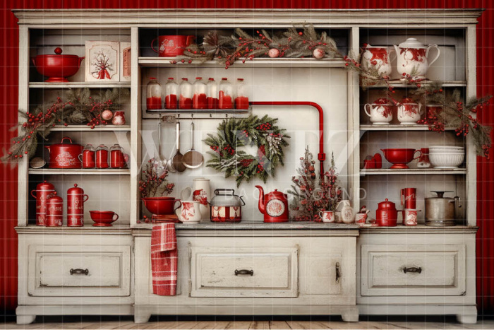 Fabric Photography Background Christmas Kitchen / Backdrop 4582