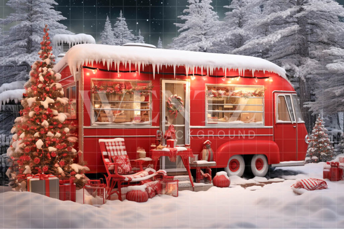 Fabric Photography Background Christmas Trailer / Backdrop 4583