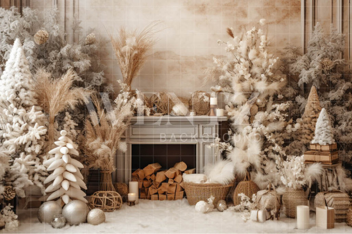 Fabric Photography Background Rustic Room with Fireplace / Backdrop 4590