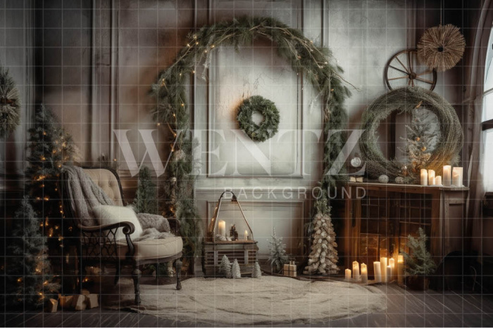 Fabric Photography Background Rustic Christmas Room / Backdrop 4595