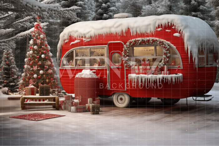 Fabric Photography Background Christmas Trailer / Backdrop 4606