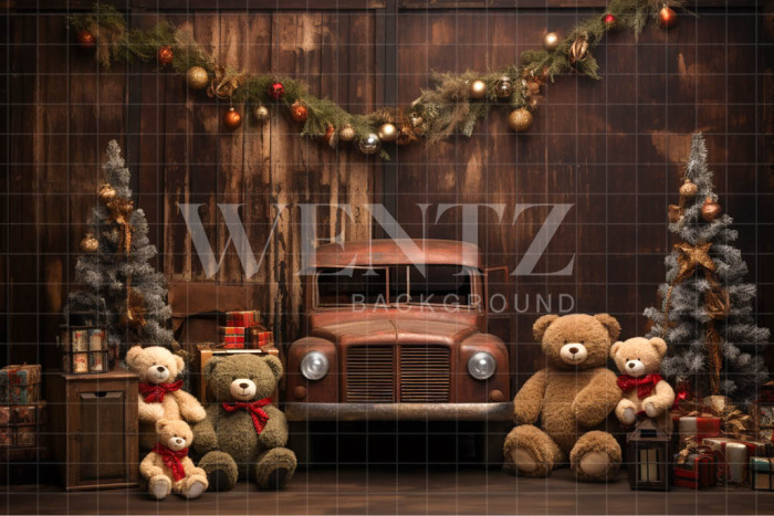 Fabric Photography Background Christmas Set with Teddy Bears / Backdrop 4607