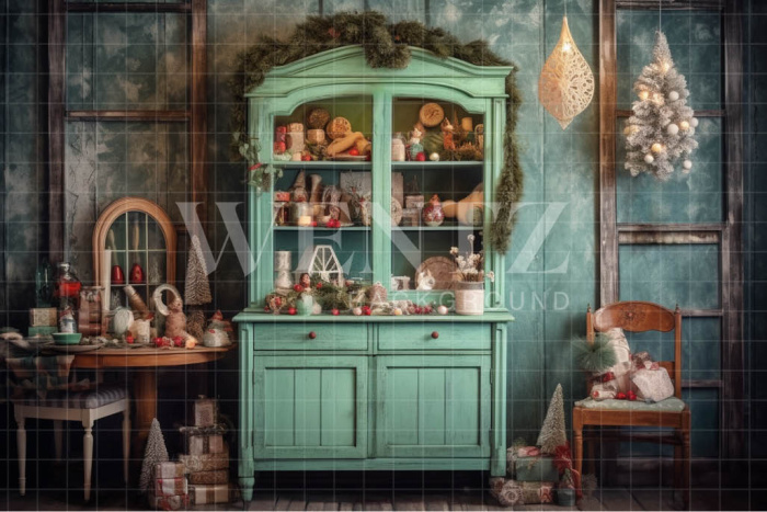 Fabric Photography Background Vintage Christmas Kitchen / Backdrop 4611