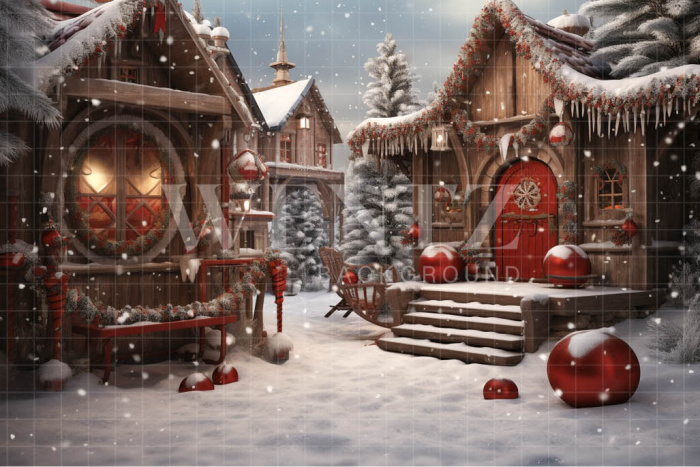 Fabric Photography Background Christmas Village / Backdrop 4614