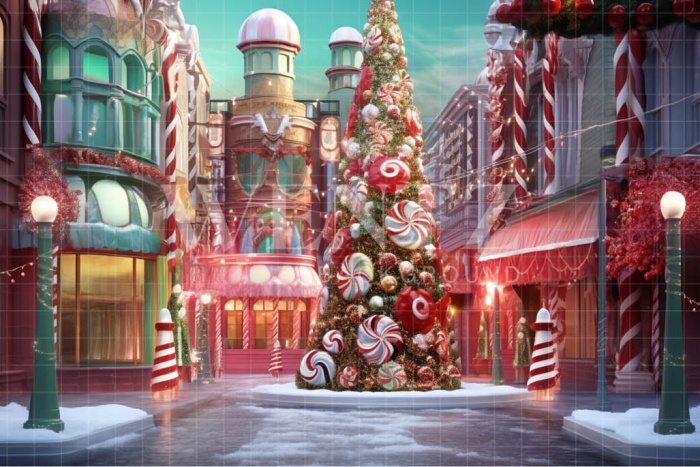 Fabric Photography Background Christmas Candy Village / Backdrop 4621