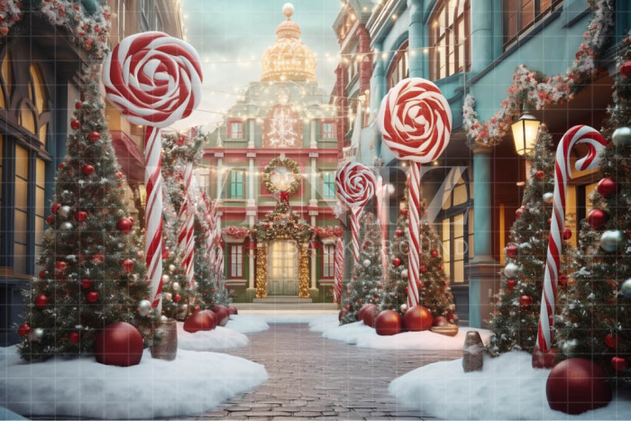 Fabric Photography Background Christmas Candy Village / Backdrop 4622