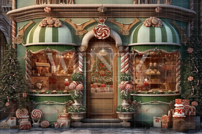 Fabric Photography Background Christmas Candy Shop / Backdrop 4624