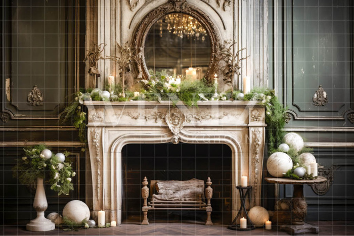 Fabric Photography Background Vintage Fireplace / Backdrop 4627