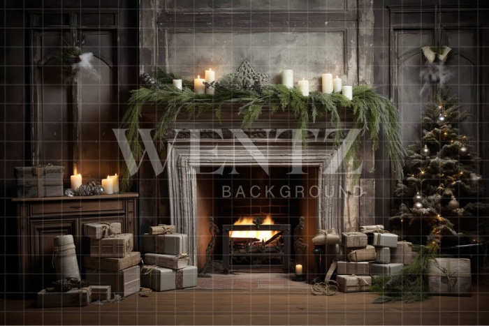 Fabric Photography Background Vintage Fireplace / Backdrop 4628