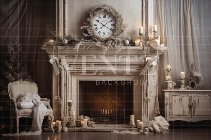 Fabric Photography Background Christmas Fireplace / Backdrop 4633