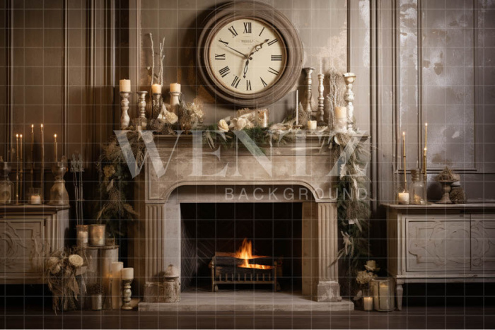 Fabric Photography Background Christmas Fireplace / Backdrop 4634