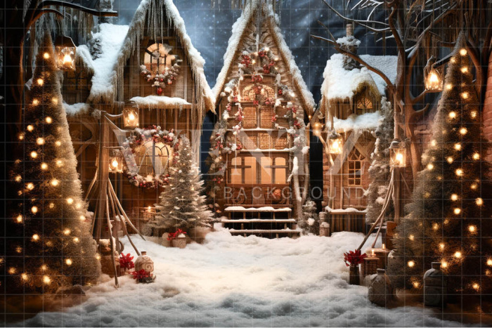 Fabric Photography Background Christmas Village / Backdrop 4637