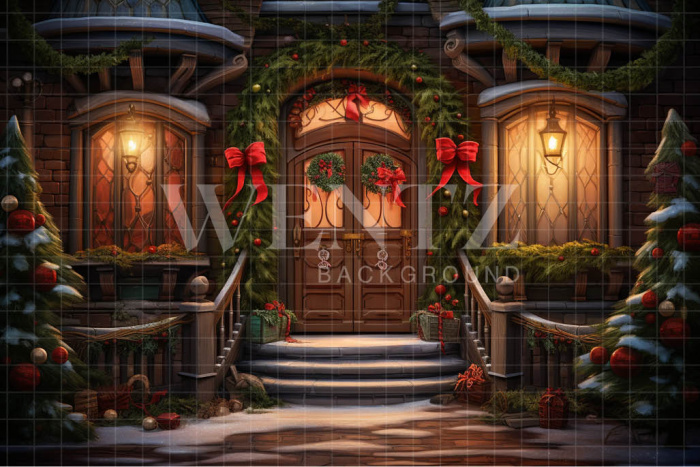 Fabric Photography Background Christmas House Front / Backdrop 4638